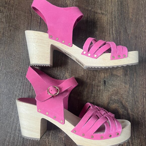 LOFT Woven Leather Clog Sandals Hot Pink Size 7.5M - Picture 2 of 6